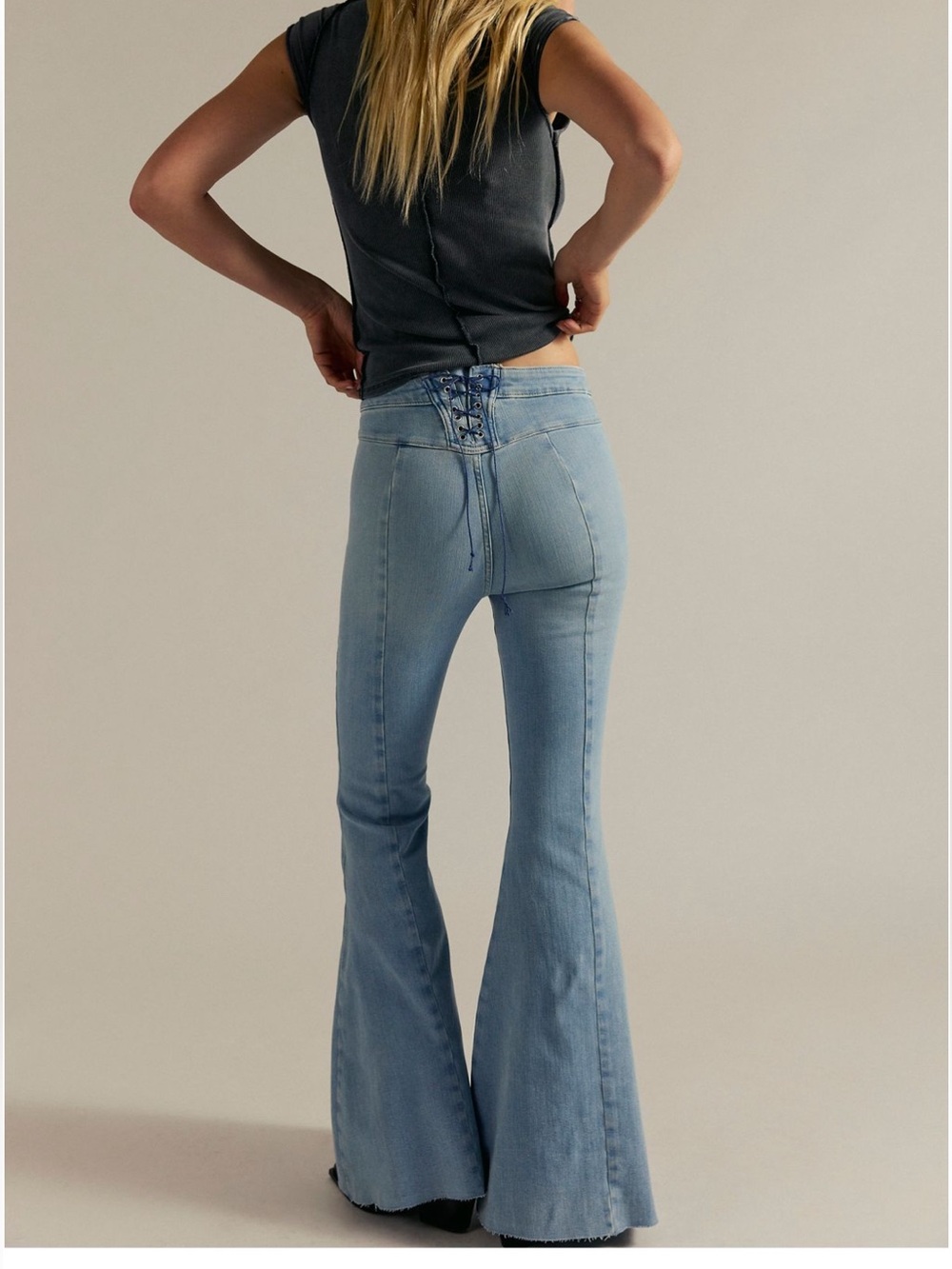 We The Free CRVY Super High-Rise Lace-Up Flare Jeans Sz 30 Stretch NWOT